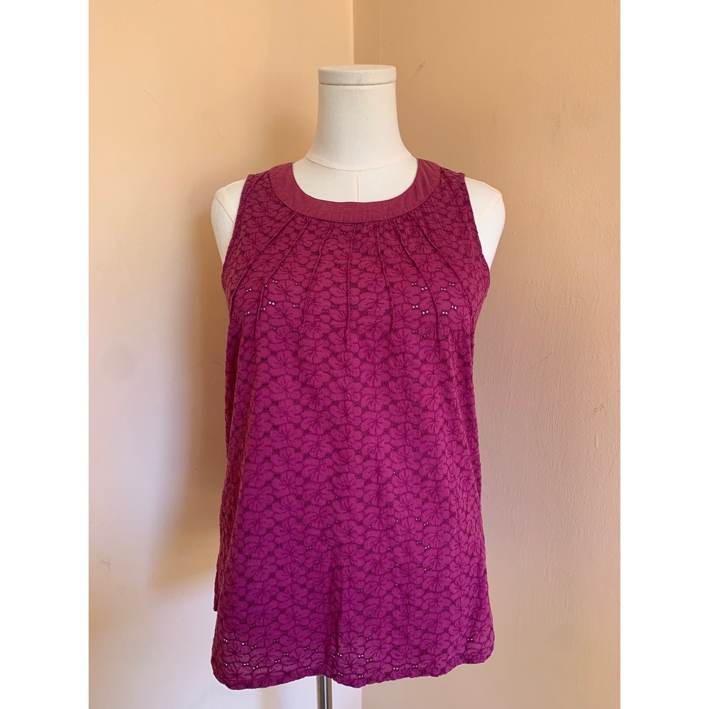 Roxy Womens Sleeveless Eyelet Embroidered Tank Top Pink Small